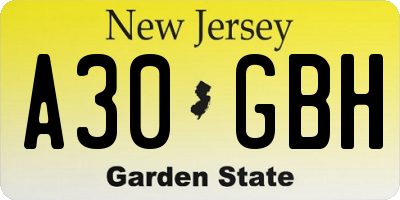 NJ license plate A30GBH