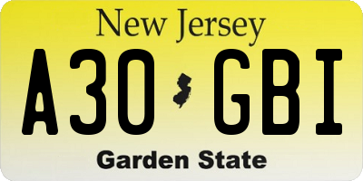 NJ license plate A30GBI