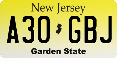 NJ license plate A30GBJ