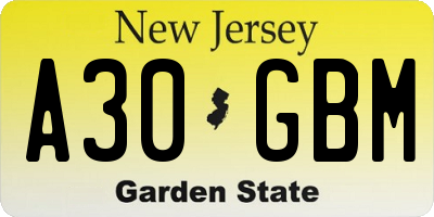 NJ license plate A30GBM