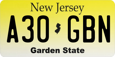NJ license plate A30GBN