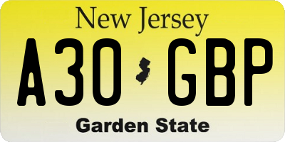 NJ license plate A30GBP