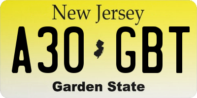 NJ license plate A30GBT