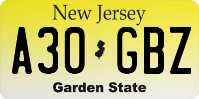 NJ license plate A30GBZ