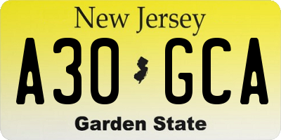 NJ license plate A30GCA