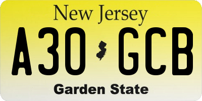 NJ license plate A30GCB