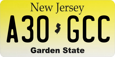 NJ license plate A30GCC