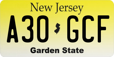NJ license plate A30GCF