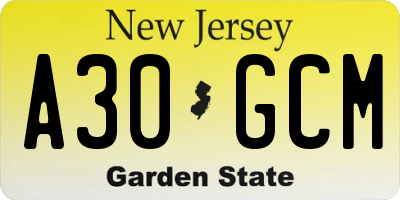NJ license plate A30GCM