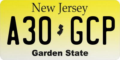 NJ license plate A30GCP
