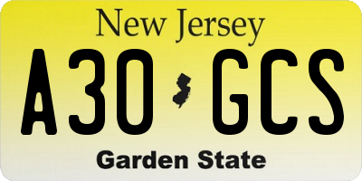 NJ license plate A30GCS