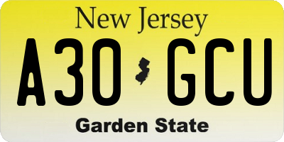 NJ license plate A30GCU