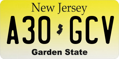 NJ license plate A30GCV