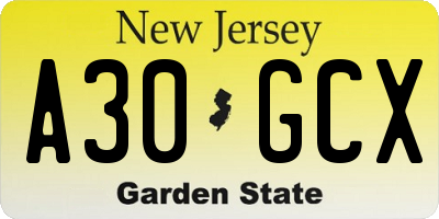 NJ license plate A30GCX