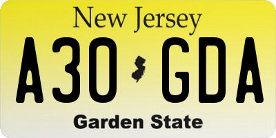 NJ license plate A30GDA