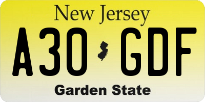 NJ license plate A30GDF