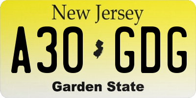 NJ license plate A30GDG