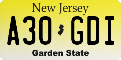 NJ license plate A30GDI