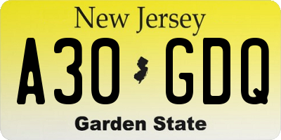 NJ license plate A30GDQ