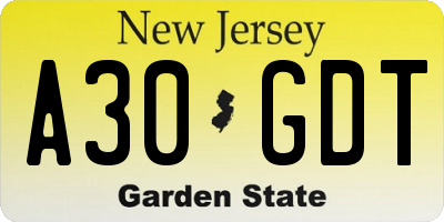 NJ license plate A30GDT