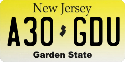 NJ license plate A30GDU