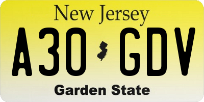 NJ license plate A30GDV