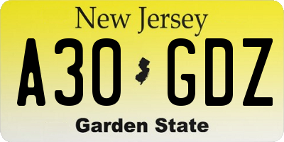 NJ license plate A30GDZ