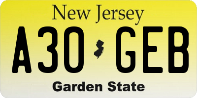 NJ license plate A30GEB