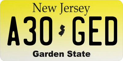 NJ license plate A30GED