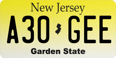 NJ license plate A30GEE