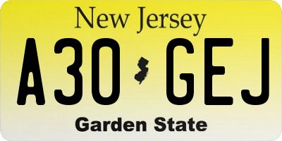 NJ license plate A30GEJ