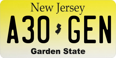 NJ license plate A30GEN