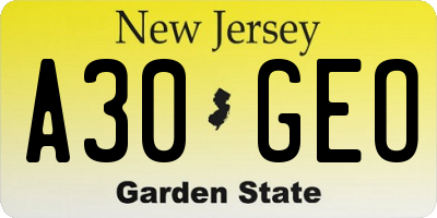 NJ license plate A30GEO