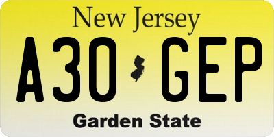 NJ license plate A30GEP