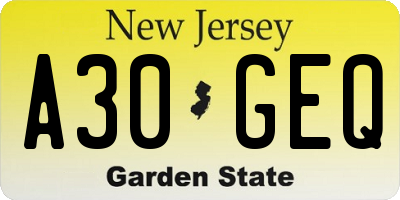 NJ license plate A30GEQ
