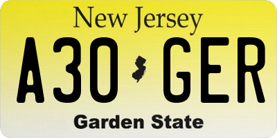 NJ license plate A30GER