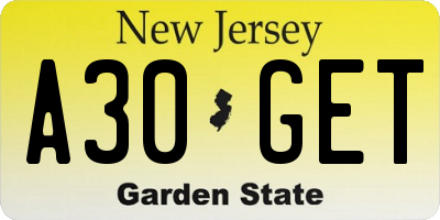 NJ license plate A30GET