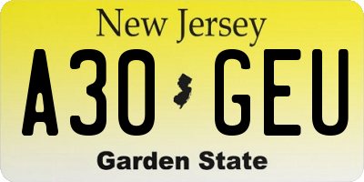 NJ license plate A30GEU