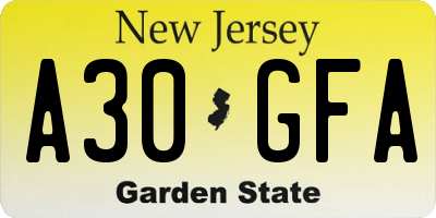 NJ license plate A30GFA