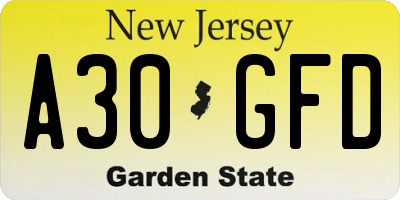 NJ license plate A30GFD