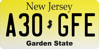 NJ license plate A30GFE