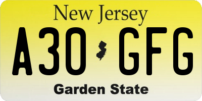 NJ license plate A30GFG