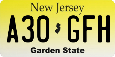 NJ license plate A30GFH