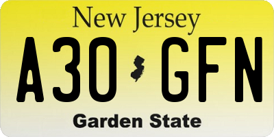 NJ license plate A30GFN