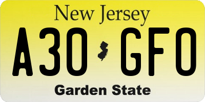 NJ license plate A30GFO