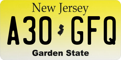 NJ license plate A30GFQ