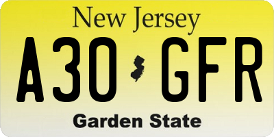 NJ license plate A30GFR
