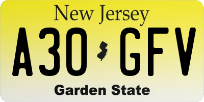 NJ license plate A30GFV