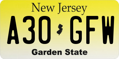 NJ license plate A30GFW