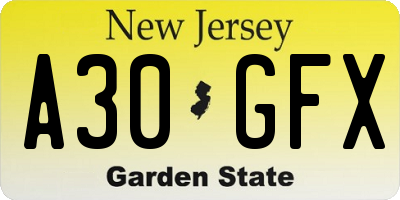 NJ license plate A30GFX
